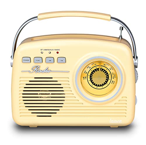 LAUSON-LM Analoges Vintage-Radio mit Bluetooth-Lautsprecher, USB-/SD-Lesegerät, wiederaufladbar, rot, cremefarben