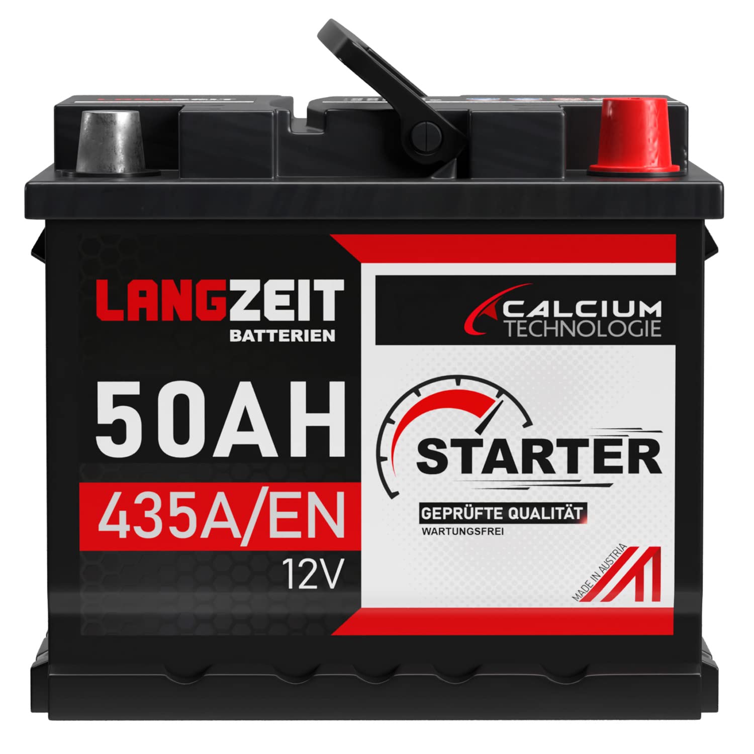 LANGZEIT Autobatterie 50AH 12V 440A/EN Starterbatterie +30% mehr Leistung ersetzt Batterie 44AH 45AH 46AH 47AH
