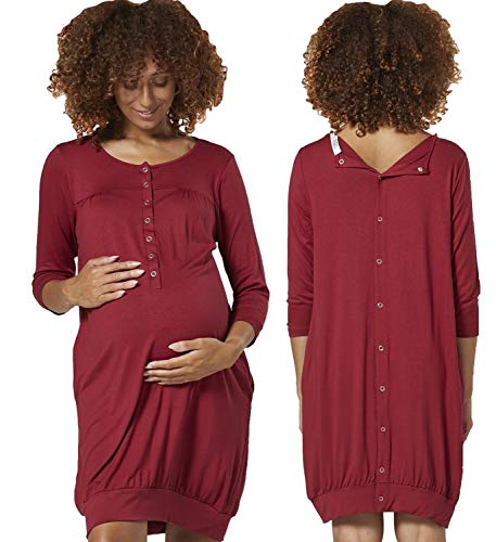 HAPPY MAMA Damen Mutterschaft Krankenhaus-Kleid Gedruckt Nachthemd 1078 (Purpur, EU 42/44, XL)