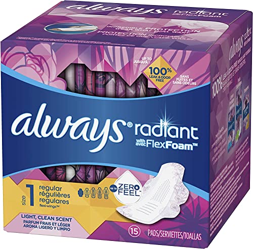 Always Radiant Pads with Wings, Scented, 15 Count (Pack of 2)