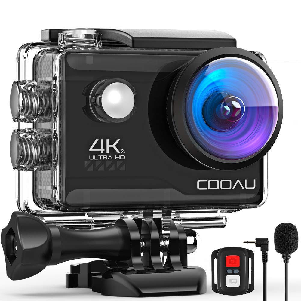 COOAU Action Cam HD 4K 20MP WiFi mit externem Mikrofon Unterwasserkamera 40M mit Fernbedienung EIS Stabilisierung Kamera Wasserdicht 170° Weitwinkel Time Lapse / 2 Akkus 1200mAh / Zubehör