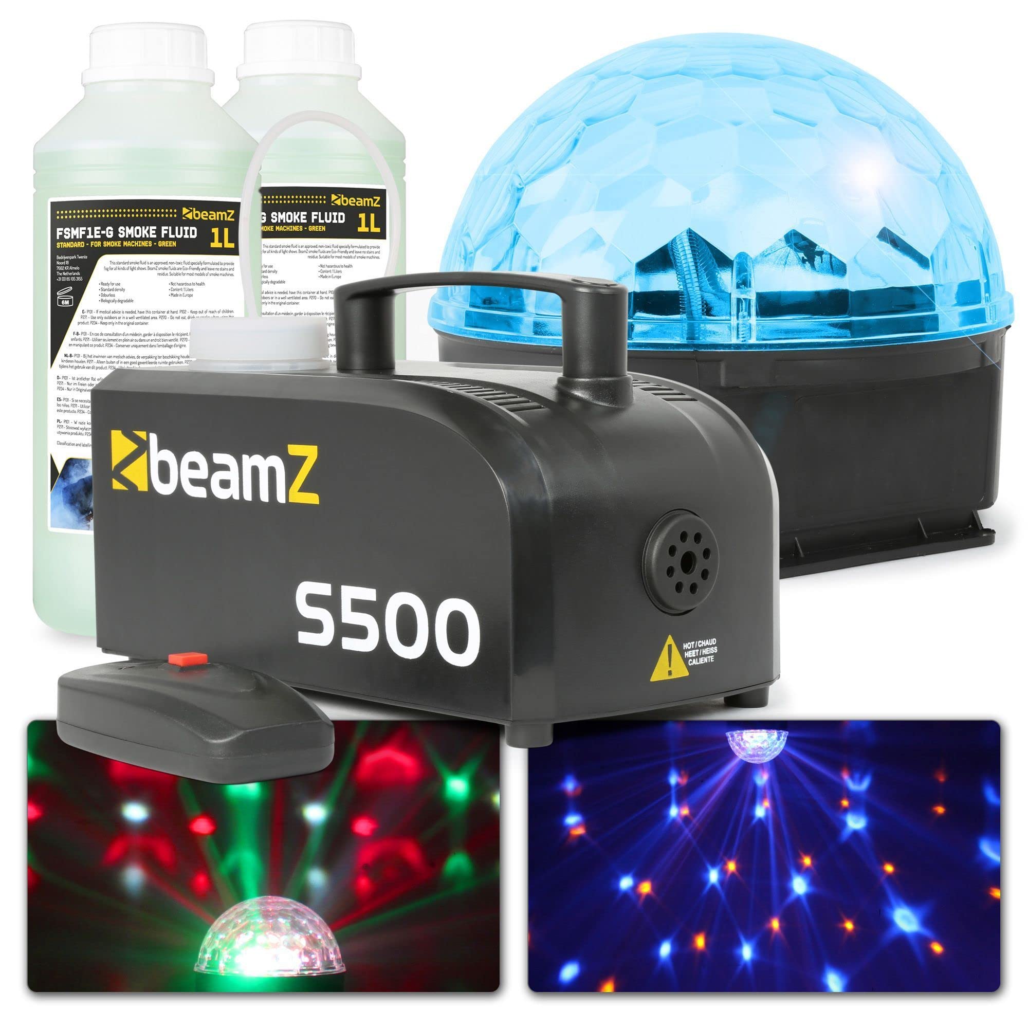 Partybeleuchtungsset - BeamZ Party Pack S - Komplettes Beleuchtungsset für eine Party zu Hause - Jelly Ball und 500-Watt-Nebelmaschine mit mehr als 2 Litern Nebelflüssigkeit