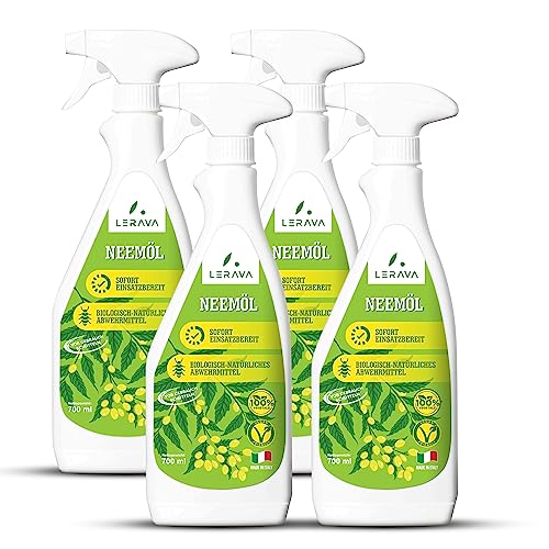 LERAVA® Neemöl für Pflanzen - 4 x 700ml gebrauchsfertiges Spray - Neemöl Schädlingsbekämpfung 100% natürlich - hemmt die Larvenentwicklung - Neemöl mit Emulgator