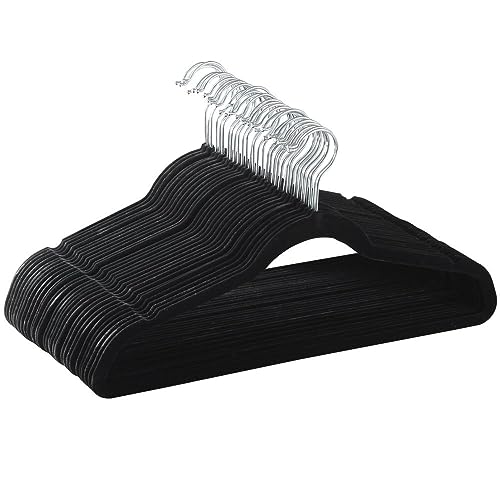 Yaheetech Garderobenbügel Samt Kleiderbügel 100 Stück Anzugbügel rutschfeste Oberfläche Wäschebügel mit 360° drehbarem Haken Schwarz