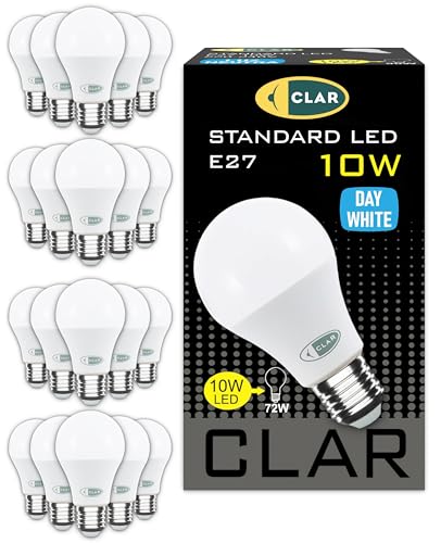 CLAR - LED Glühbirne E27, E27 LED, LED Birne E27, LED E27, LED Glühbirne, Glühbirne LED, Glühbirne E27, Leuchtmittel E27, LED Leuchtmittel E27 100W-80W, 10W 4000ºK (Pack 20)