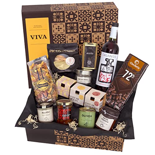 Präsentkorb "Viva" mit spanischen Delikatessen | Dekorative Geschenk-Box mit ausgewählten spanischen Spezialitäten | perfekt als Geschenk