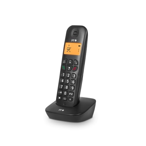 SPC Air – Schnurloses Festnetztelefon mit beleuchtetem Display, Anrufer-ID, Telefonbuch mit 20 Kontakten, Stummschaltfunktion, 5 verfügbare Melodien, Gap-Kompatibilität und ECO-Modus - Schwarz