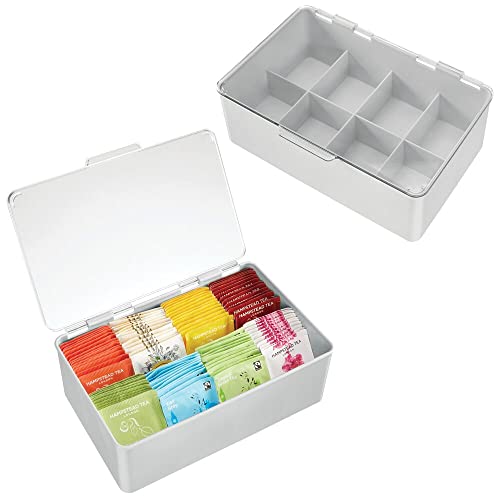 mDesign Stackable Plastic Tea Bag Holder Storage Box with Clear Top Lid for Kitchen Cabinets, Counte