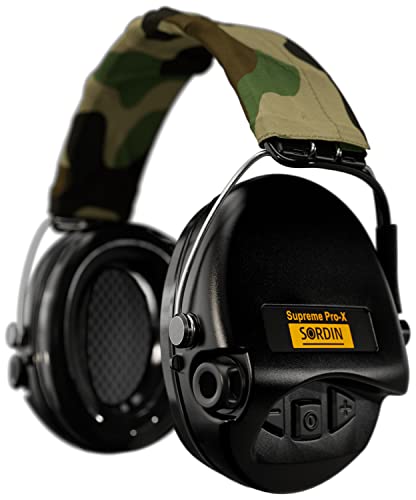 Sordin Supreme PRO X - Aktiver Gehörschutz Elektronischer Gehörschützer mit Gel-Polster I Camo Kopfband & Schwarze Cups