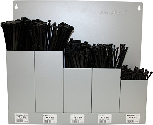 Dresselhaus 0/4499/000 06 Sortimente 500 St. Kabelbänder, schwarz mit Wandhalter, 5-fach (N große Ausführung Maß: 500 x 450 x 90 mm, 8616, 1 Stück