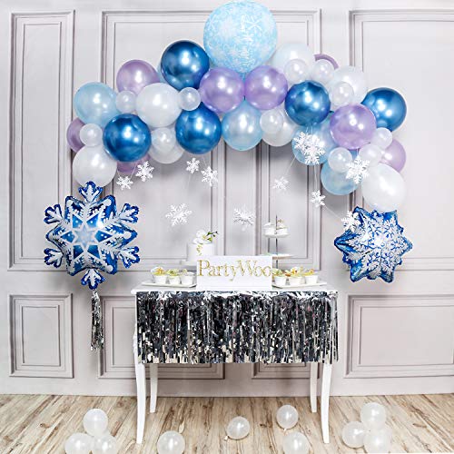PartyWoo Schneeflocken Party Ballon, Satz von Luftballons Blau, Hell Lila Luftballons, Hellblaue Luftballons, Luftballons Weiß, Folienballon, Deko Schneeflocken für Geburtstagsparty