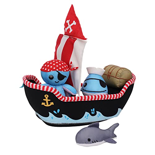 Manhattan Toy 160400 Piratenschiff 5 Stück Floating Spill n Fill Badespielzeug, Mehrfarbig
