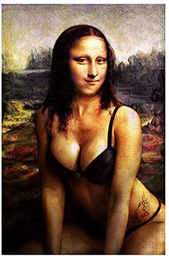 SXXRZA Wunderschönes Bild 50x70cm Rahmenlos lustige Mona Lisa abstrakte Graffiti Poster Retro Wohnzimmer Zuhause Mona Lisa sexy Bikini Wandkunst Dekoration