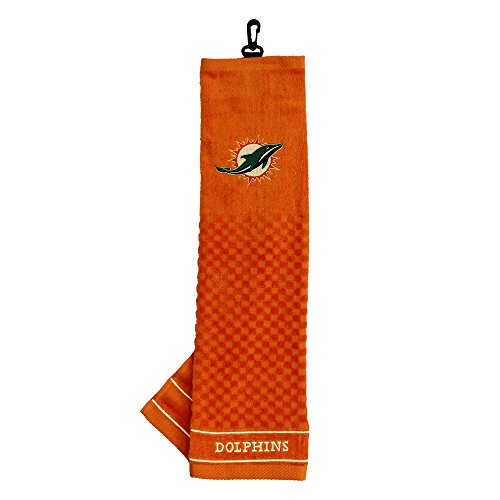 TEAM GOLF NFL Miami Dolphins Golf-Handtuch, Bestickt, kariert, Scrubber Design, gesticktes Logo