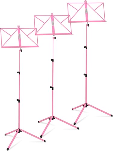 Classic Cantabile Notenständer Medium 3x Set - mittelschwere Ausführung - robuste Klemmschrauben - mit Haltebügel an der Auflageflächen - rutschfeste Gummifüße - Aufstellhöhe: 65-130 cm - Pink