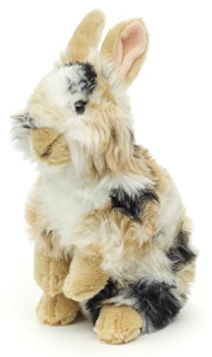 Uni-Toys - Löwenkopf-Kaninchen mit aufgestellten Ohren - stehend - schwarz-braun-weiß gescheckt - 23 cm (Höhe) - Plüsch-Hase - Plüschtier, Kuscheltier
