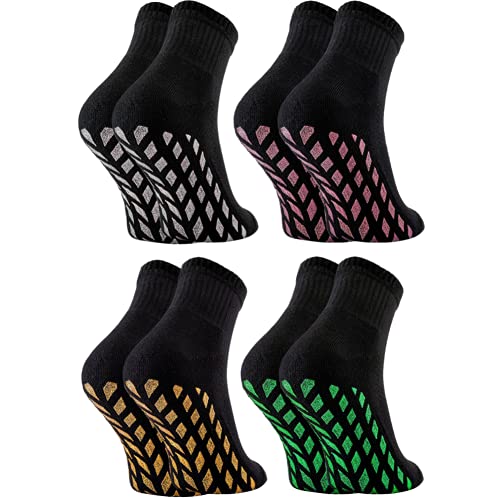 Rainbow Socks - Damen Neon Sneaker Sport Brokaten Stoppersocken- 2 Paar - Schwarz+Silber Rosa Golden Grün ABS - Größen 39-41