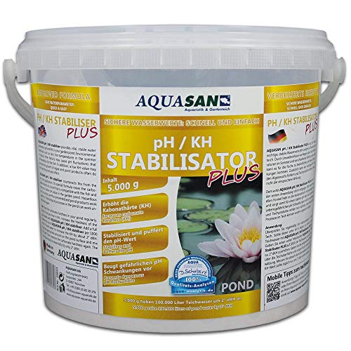 AQUASAN Gartenteich pH/KH Stabilisator Plus (GRATIS Lieferung in DE - Stabilisiert den KH-Wert und pH-Wert - Sorgt dabei für lebenswichtige und stabile Wasserwerte im Gartenteich), Inhalt:5 kg
