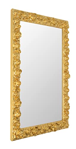 MO.WA Wandspiegel Rechteckig Klassisch Gold Blattgoldfinitur Handgemacht, cm. 62x82. Kristallspiegelgas, Hergestellt in der EU