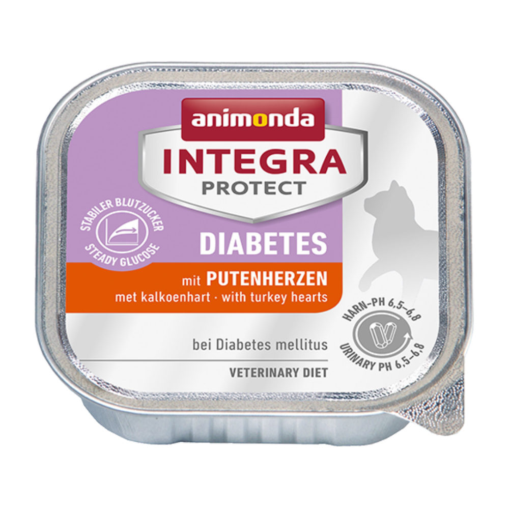 Animonda Integra Protect Diabetes Katzenfutter - Schälchen - Putenherz - 16 x 100 g