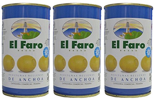 El Faro - Spanischen Oliven mit Sardellen gefüllt 350 gr. Abgetropft Menge 150 gr. - [Pack 12]