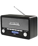 Denver DAB Radio DAB18, Radio mit Bluetooth, Retro Radio aus Holz, FM Radio, DAB, DAB+, AUX, Batterien oder Netzstrom, Darkgrey