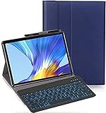 C/N Tastatur Hülle für Lenovo Tab M10 FHD Rel, [Deutsches QWERTZ] Ultraslim Hülle mit 7 Farben Beleuchtung Kabellose Tastatur mit Schützhülle für Lenovo Tab M10 FHD Rel TB-X605FC/X605LC, Blau