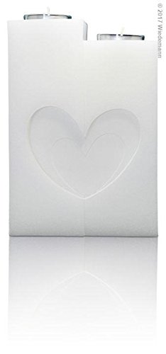 Formenkerze Stufen mit Herz mit Teelichteinsatz Perlmutt, 200 x 140 mm, Weiß, Kerze zum Gestalten einer Hochzeitskerze