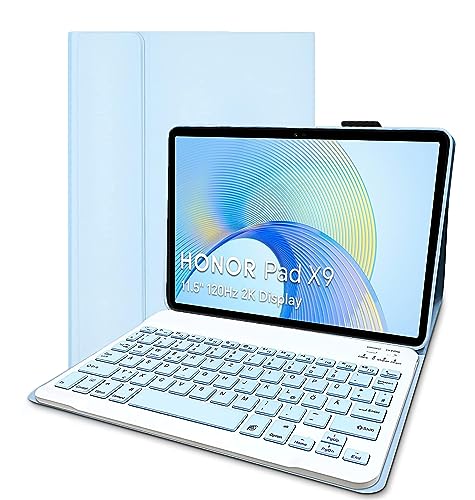 YGoal Tastatur Hülle für Honor Pad X9,(QWERTY Englische Layout) Ultradünn PU Leder Schutzhülle mit Abnehmbarer drahtloser Tastatur für Honor Pad X8 Pro 11.5, Blau