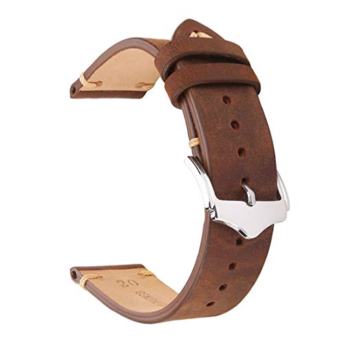 20mm/22mm handgemachtes echtes Leder-Uhrenarmband-Bügel Verschiedene Farben & Größe Optional für Männer und Frauen, Dunkelbraun 20mm