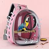 Vogelträger Rucksack für Papagei Reisetasche mit Barsch Tragbare Transparente Haustier Reiserucksack Atmungsaktiv für Reisen Wandern (Pink)