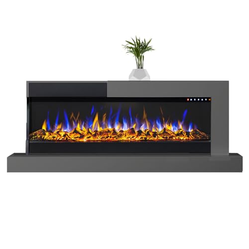 GLOW FIRE Edge 36 Elektrokamin | Wandkamin, Deko Kamin mit Multi-Color LED-Technik und Heizfunktion 1600 W | Fernbedienung, Breite 127 cm, Weiß