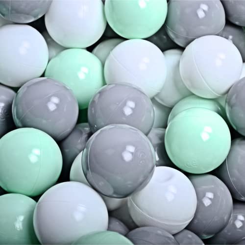 MEOWBABY 50 ∅ 7Cm Kinder Bälle Spielbälle Für Bällebad Baby Plastikbälle Kugeln Für Ball Pit Kugelbad Bällchenbad Made In EU Mint/Weiß/Grau