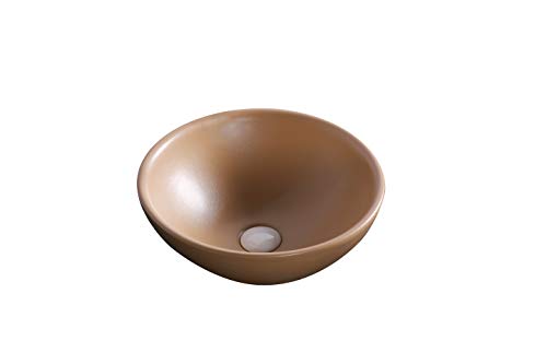 Art-of-Baan® Design-Waschbecken aus Keramik I hochwertiges Handwaschbecken mit Lotus-Effekt I kleines rundes Aufsatzwaschbecken in matt/ glänzend beige I Maße: 415 x 415 x 160 mm