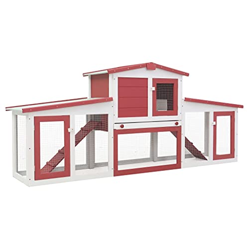 Möbelset-Outdoor Großer Hasenstall rot und weiß 204x45x85cm Holz