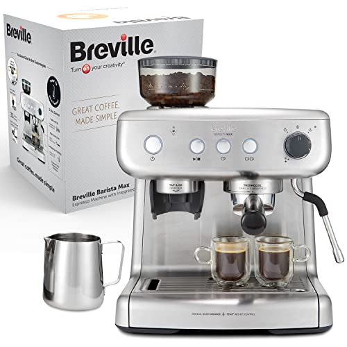 Breville Barista Max Siebträgermaschine | Espressomaschine/Kaffeemaschine mit integriertem Mahlwerk und Milchaufschäumer| 2,8-l-Wasserbehälter | Italienische Pumpe mit 15 Bar | Edelstahl [VCF126X]