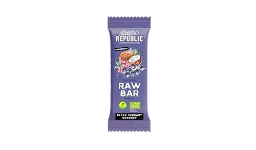 Harvest Republic Organic Raw Bar | Bio Energie Frucht Riegel - Black Currant Coconut (Packung mit 20 x 50 g)