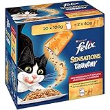 Felix Sensations, Katzennassfutter, Vitamine & Omega 6, Crunchy Geschmacksvielfalt vom Land I Adult I 4er Pack (4 x 24 x 85 g)