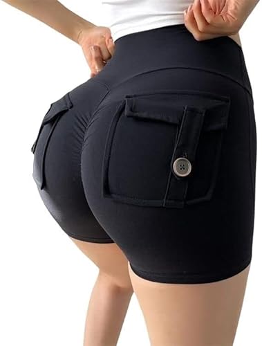 LaoSShu Ästhetische Workout-Shorts for Damen, Pocket-Shorts for Damen, Sommer-Sport-Kompressions-Leggings-Hose (Color : Black#1, Size : Medium)