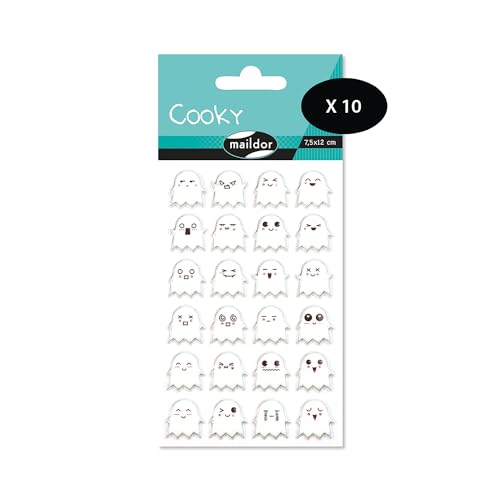 Maildor CY039Opack – eine Packung mit 3D-Aufklebern Cooky, 1 Bogen 7,5 x 12 cm, Geister (24 Aufkleber), 10 Stück