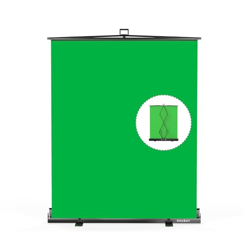 【Einfacher Aufbau】 RAUBAY 200x152cm zusammenklappbarer Grün Hintergrund Green Screen, tragbare ausziehbare Chroma-Key-Platte, Fotohintergrund mit Ständer für Videokonferenzen, Fotostudios, Streaming