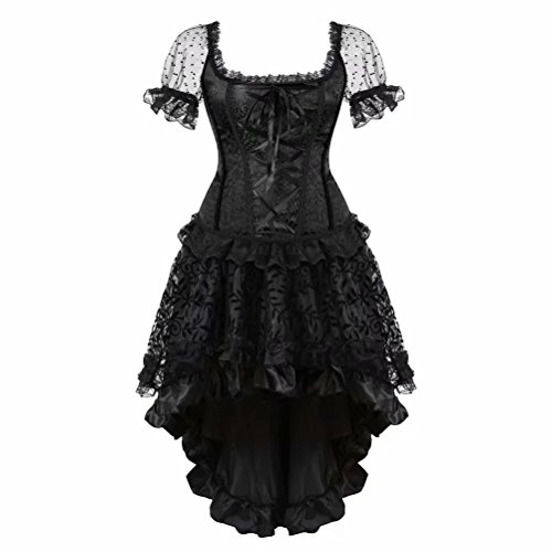 Corsage schwarz Corsagenkleid elegant Kleid Korsett Ärmel Spitze Vollbrust Gothic Rock Burlesque sexy Damen große größen XL