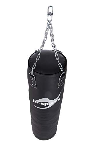 Ju-Sports Boxsack hängend Ø 35cm I Sandsack Kunstleder ungefüllt für das Box Training I Sehr stabil mit Kette + Drehwirbel, Kette verdreht Sich Nicht I Größe: 150 cm