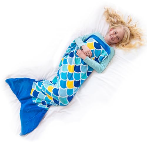 Fin Fun Meerjungfrau Decke für Mädchen und Damen - Kuscheldecke zum reinschlüpfen für Meerjungfrauen Fans - erhältlich in 130 x 60 cm und 170 x 70 cm und Vier