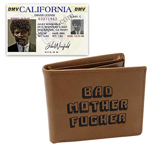 Close Up Pulp Fiction Bad Mother Fucker Geldbeutel Set mit US Driver Licence. Geldbeutel aus Leder, Bestickt, inklusive Münzfach.