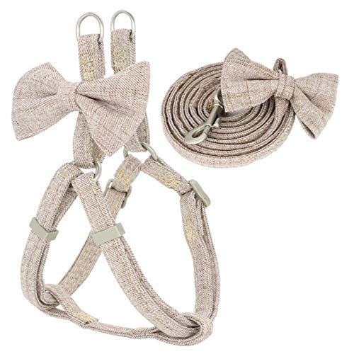 Dog Harness Leash Collar Set Soft Cute Bow Layer Dog for Pet Leash-Khaki,S-1.0cm