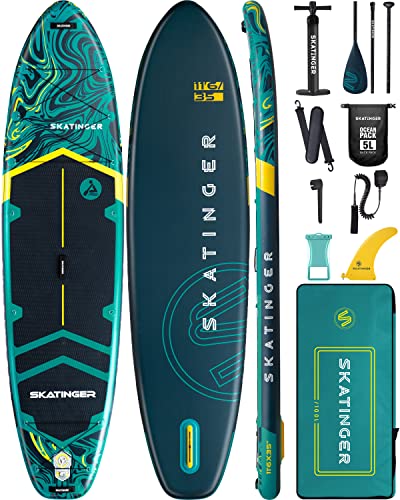 Skatinger 11'6×35" Super Wide Inflatable Stand Up Paddle Board, Ultra Stable Wide SUP for 2+1 People/Family/Big Size w/Shoulder Strap, 100L Backpack, All-Round Sup Board, US Fin