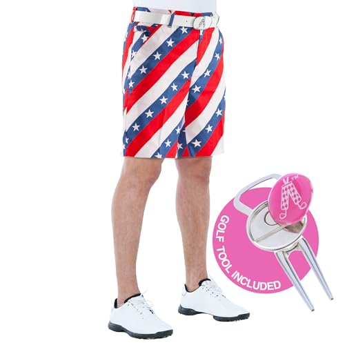 Royal und Awesome Herren Shorts ROYAL und Awesome Herren Golf Shorts - Pars und Stripes, Pars and Stripes, 32" Waist - 81 cm, RSAS3232
