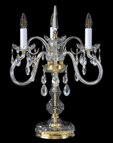 Casa Padrino Luxus Barock Kristall Tischleuchte Gold/Weiß Ø 49 x H. 62 cm - Prunkvolle Schreibtischleuchte mit Böhmischem Kristallglas - Barock Kristall Leuchten