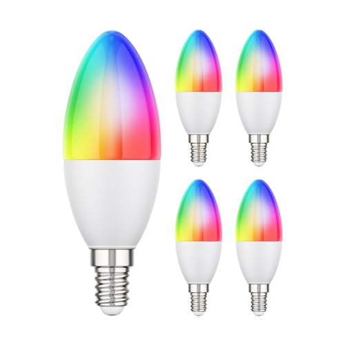 ledscom.de Smart Home RGBW E14 LED Lampe für Alexa, WLAN, dimmbar, warmweiß bis Tageslicht, Farbwechsel 5.6W=46W, 560lm, 5 Stk.